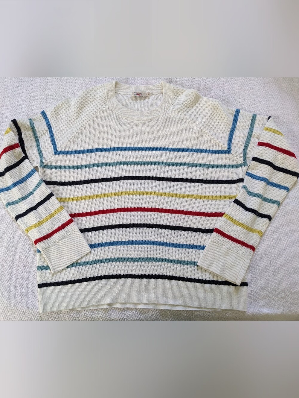 Faherty Throwback Waffle Knit Sweater Multi-color Striped Cotton Cashmere Large